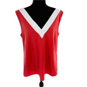 Banana Republic Deep V-Neck Reddish Orange/White Sleeveless Blouse Size Medium